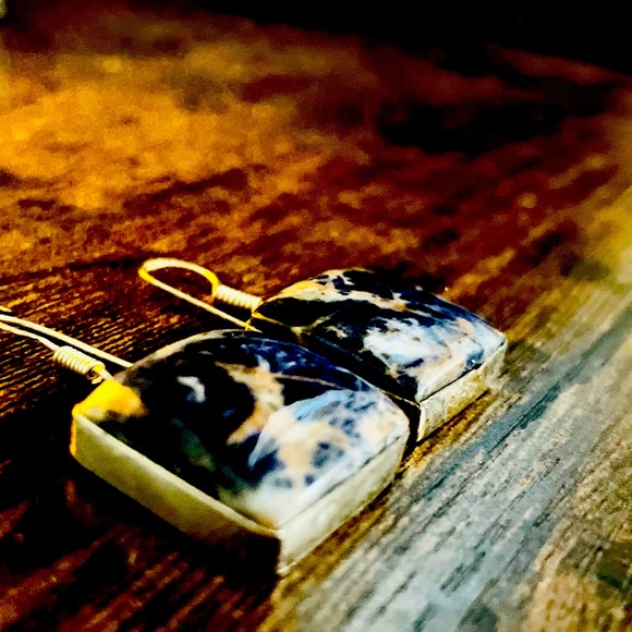 Deep Pearlescent Blue Dangling Earrings - Picture 3 of 4